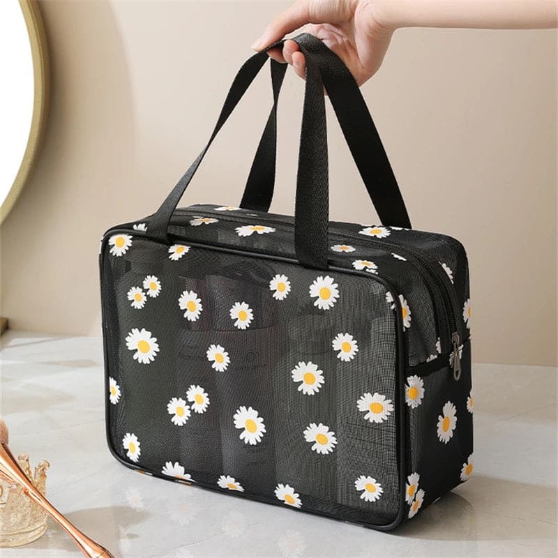 Set Of 2 Daisy Mesh Makeup Bag, Large Capacity Portable Travel Wash Bag, Cute Daisy Pattern Women Zipper Make Up Case, Multipurpose Hot Spring Mesh Bag, Wardrobe Suitcase Pouch Set Of 2 Daisy Mesh Makeup Bag, Large Capacity Portable Travel Wash Bag, Cute Daisy Pattern Women Zipper Make Up Case, Multipurpose Hot Spring Mesh Bag, Wardrobe Suitcase Pouch